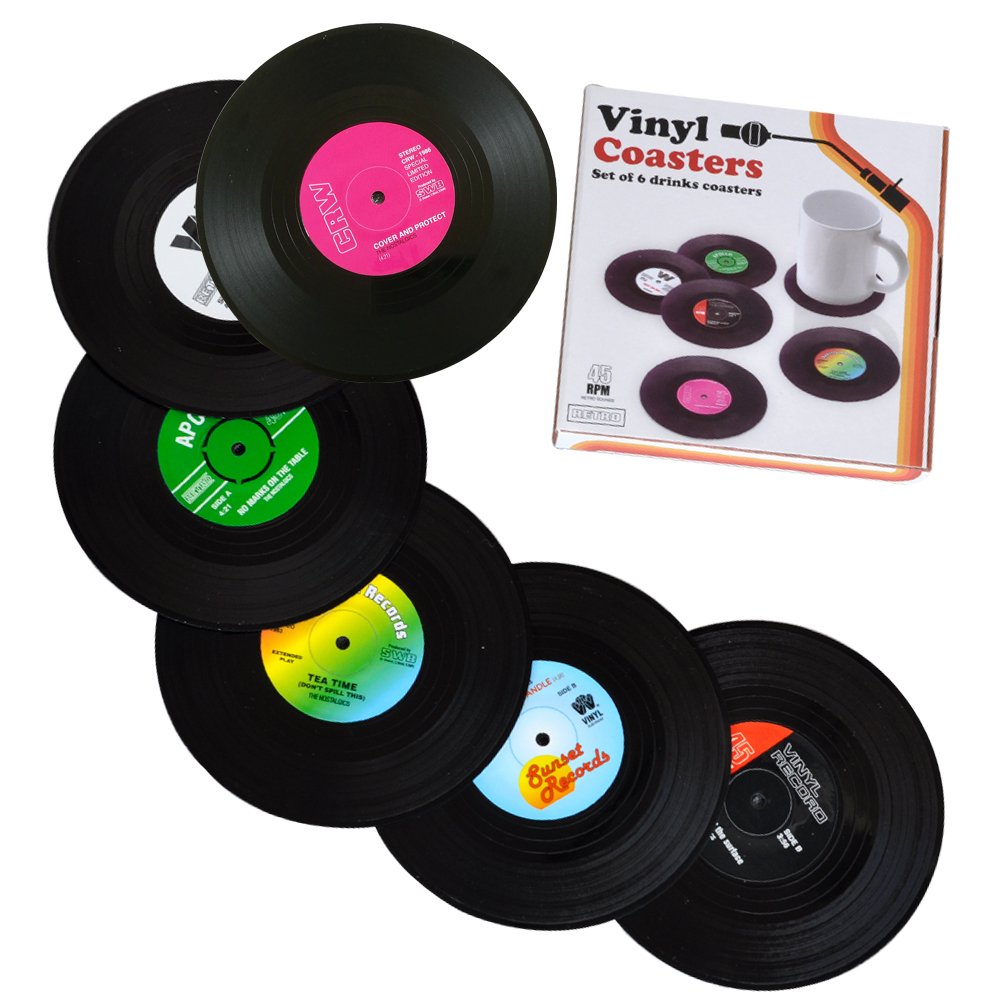 ZIBUYU® 6pcs Solid Retro CD Record Vinyl Coasters Mat for Home ZIBUYU® 6pcs Solid Retro CD Record Vinyl Coasters Mat for Home